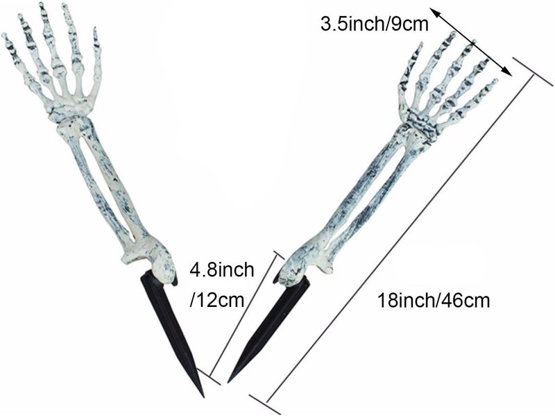 AOFOX Halloween Realistic Skeleton Stakes Zombie Ghost Arm Stake Severed Plastic Skeleton Hands Yard Signs for Lawn Stakes Garden Halloween Props Decoration(4 Pcs White&Black) - Image 4